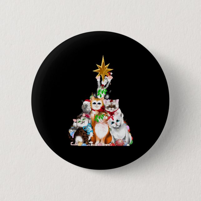 christmas tree cats button (Front)