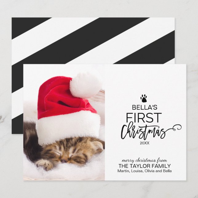 Christmas Tree Cat's First Christmas Photo Holiday Card (Front/Back)