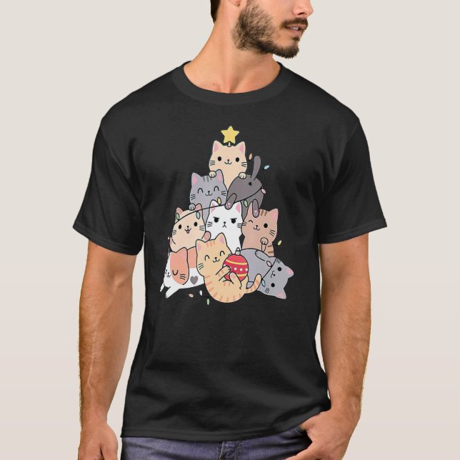 Christmas Tree Cats Outfit ELF Costume Xmas Family T-Shirt (Front)
