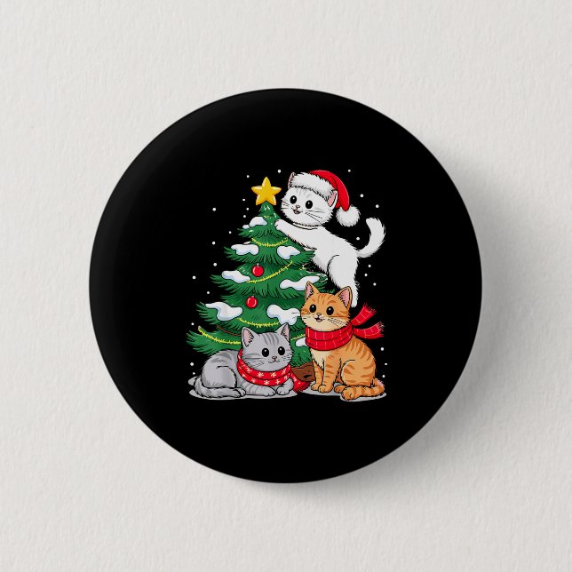 Christmas Tree Cats Xmas  Button (Front)
