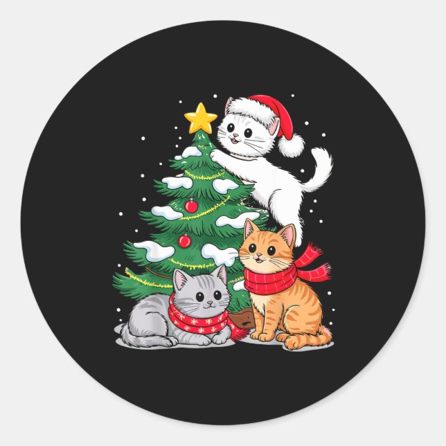 Christmas Tree Cats Xmas  Classic Round Sticker (Front)