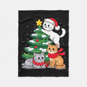 Christmas Tree Cats Xmas  Fleece Blanket