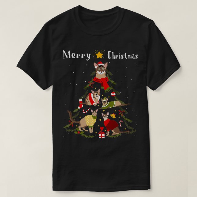 Christmas Tree Chausie Cat Lover Xmas Cat Owner  T-Shirt (Design Front)