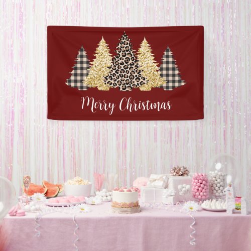 Christmas Tree Cheetah Print Buffalo Plaid Glitter Banner