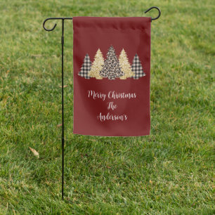 Christmas Tree Cheetah Print Buffalo Plaid Glitter Garden Flag