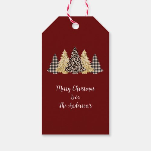 Christmas Tree Cheetah Print Buffalo Plaid Glitter Gift Tags