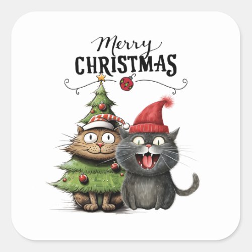 Christmas Tree Christmas for Cat Lover Square Sticker