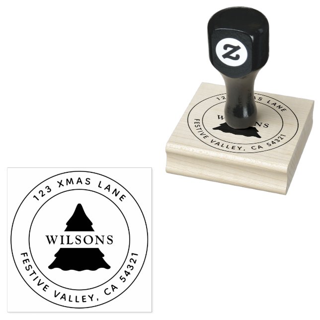 Christmas Tree Christmas Holiday Address  Rubber Stamp (Stamped)