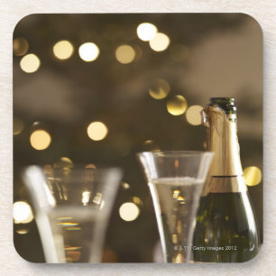christmas tree, christmas lights, champaigne drink coaster