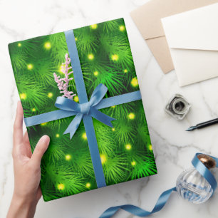 Christmas Tree Christmas Lights Christmas Green Wrapping Paper