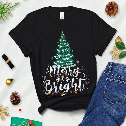  Christmas Tree Christmas Tee Merry and Bright T_Shirt