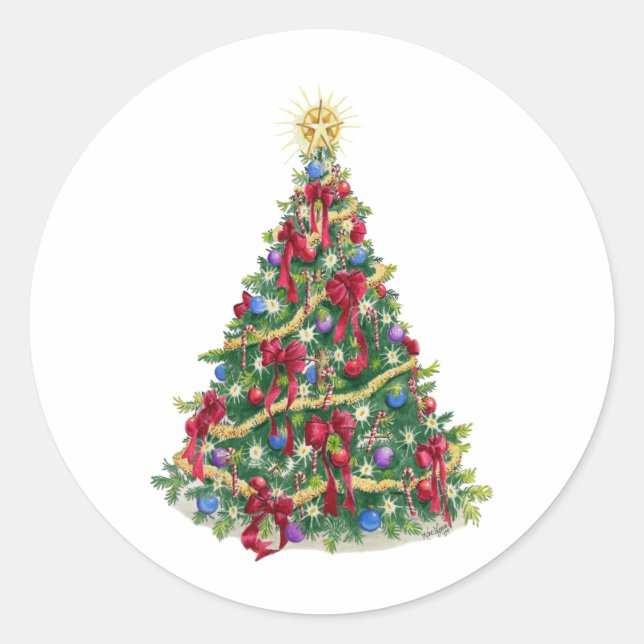 Christmas Tree Classic Round Sticker (Front)