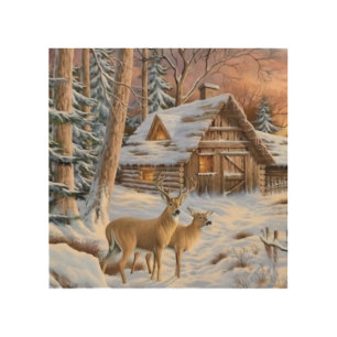 Christmas Tree Clearing with Deer Wood Wall Art