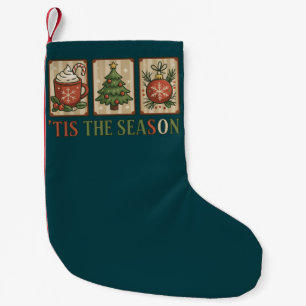 Christmas Tree Cocoa Retro Holiday Tis The Season  Small Christmas Stocking