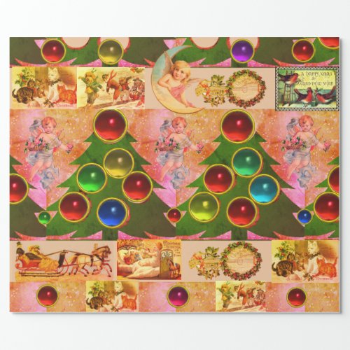 CHRISTMAS TREECOLORFUL BALLS ANGELS CHILDREN WRAPPING PAPER