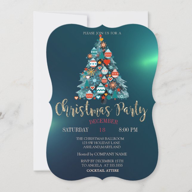 Christmas Tree,Colorful Balls Christmas Company Invitation (Front)