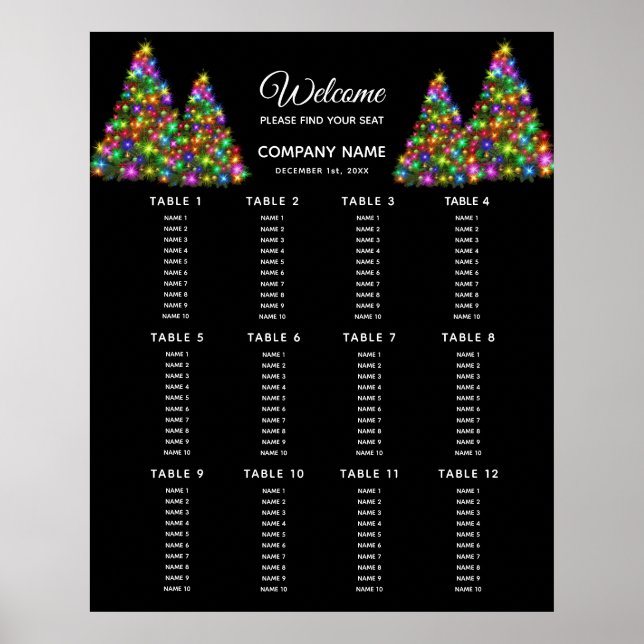 Christmas Tree Colorful Company Seating Chart (Front)