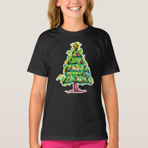Christmas Tree Colorful Illustration T_Shirt