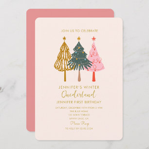 Christmas Tree Colorful Onederful Baby Birthday Invitation