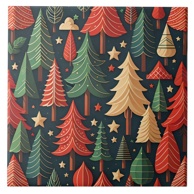 Christmas Tree Colorful Pattern Ceramic Tile (Front)