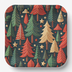 Christmas Tree Colorful Pattern Paper Plates