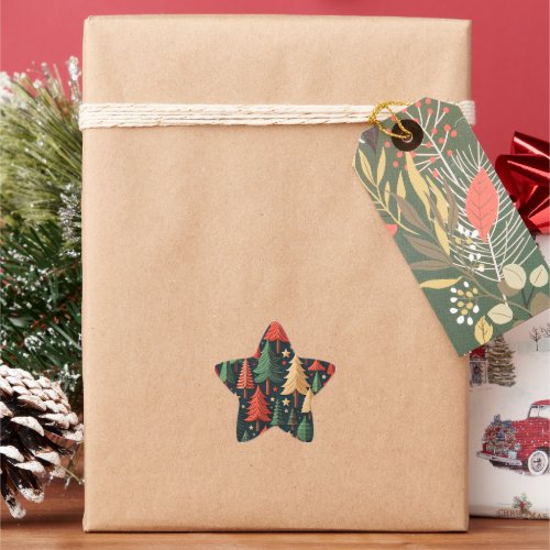 Christmas Tree Colorful Pattern Star Sticker