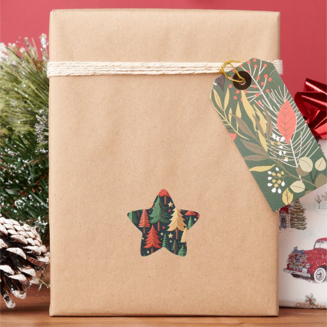 Christmas Tree Colorful Pattern Star Sticker (Holiday)