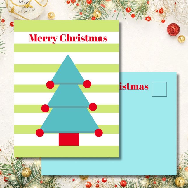 Christmas Tree Colorful Stripe Greeting Postcard (Creator Uploaded)