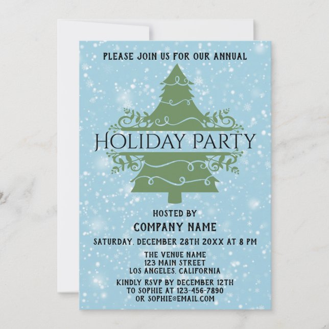 Christmas Tree Company Holiday Party Blue Snow Invitation (Front)
