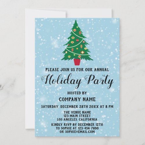 Christmas Tree Company Holiday Party Blue Snow Invitation