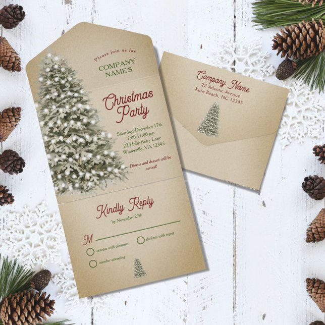 Christmas Tree Company Holiday Party Kraft Brown All In One Invitation (Creator Uploaded)