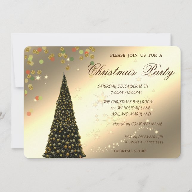 Christmas Tree,Confetti,Corporate Christmas Party, Invitation (Front)