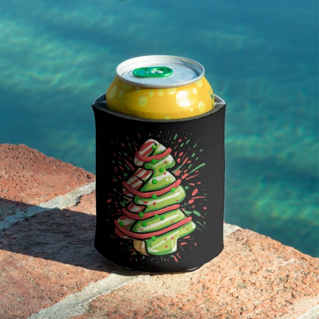 Christmas Tree Cookie Brushstroke Splatter Preppy  Can Cooler (In Situ Pool)