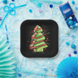 Christmas Tree Cookie Brushstroke Splatter Preppy  Paper Plates