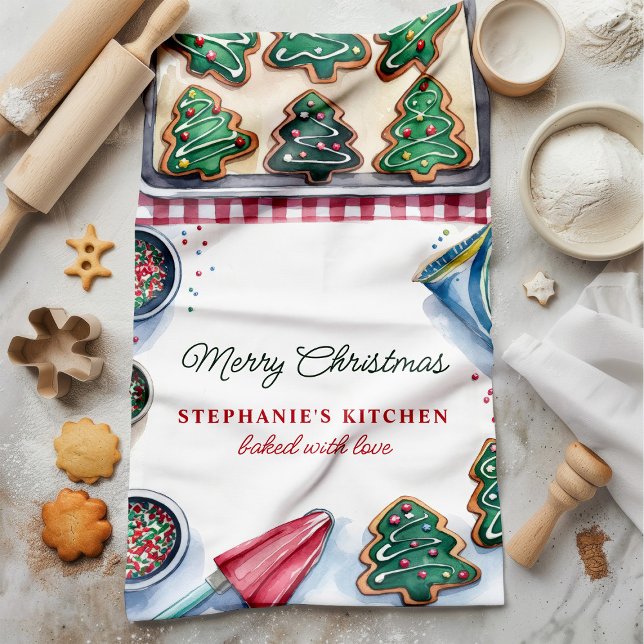 Christmas Tree Cookie Decorating Personalized Kitchen Towel (Creator Uploaded)