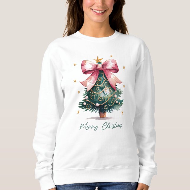 Christmas Tree Coquette Bow Sweatshirt (Front)
