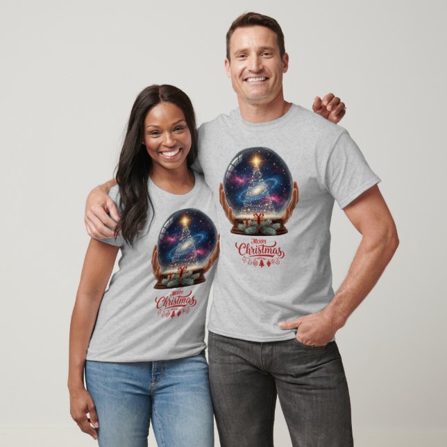 Christmas Tree Cosmic Galaxy Snow Globe T-Shirt (Unisex)