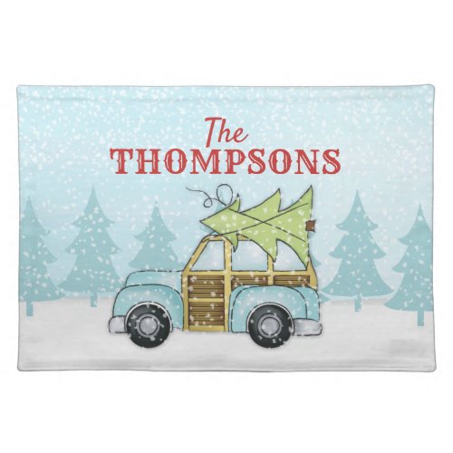 Christmas Tree Country Car Personalized Holiday Cloth Placemat