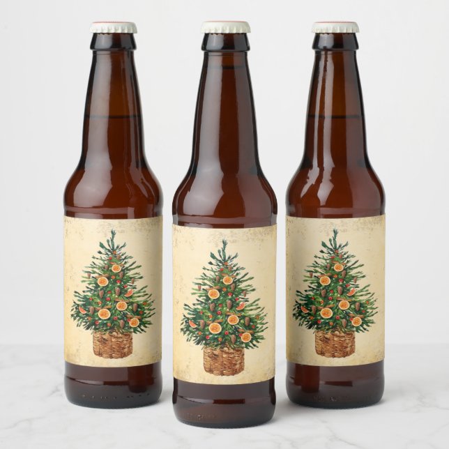 Christmas Tree Country Farmhouse Simple BeerLabel Beer Bottle Label (Bottles)