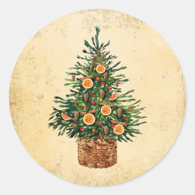 Christmas Tree Country Traditional Simple Classic Round Sticker (Front)