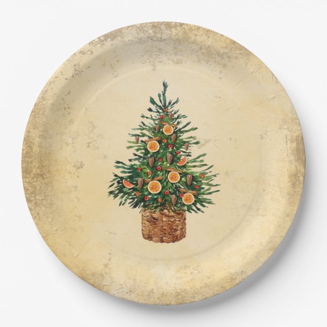 Christmas Tree Country Traditional Simple Paper Plates (Front)