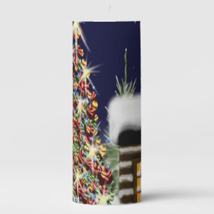 Christmas Tree Cozy Log Cabin Winter Forest Pillar Candle