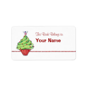 Christmas Tree Cupcake Bookplate Label