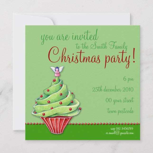 Christmas Tree Cupcake green Party Invitation (Front)