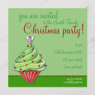 Christmas Tree Cupcake green Party Invitation