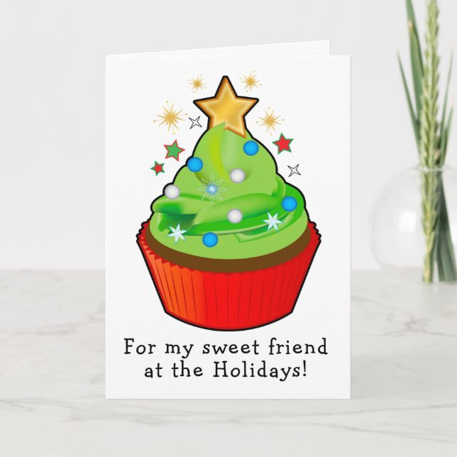 Christmas Tree Cupcake topped with Star Friend Card (Front)