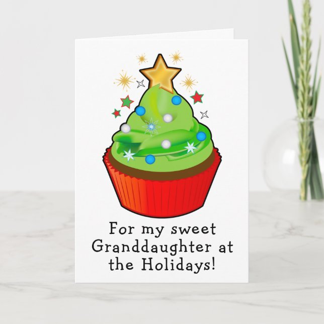 Christmas Tree Cupcake with Star Grandaughter Card (Front)
