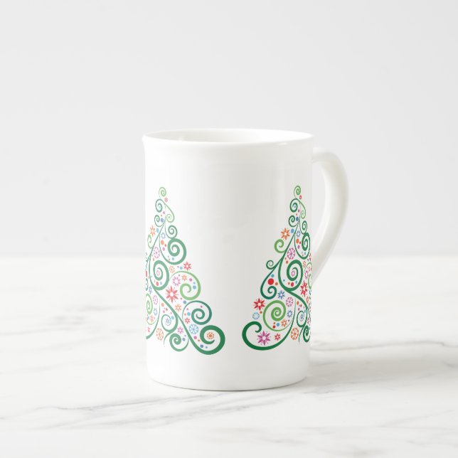 Christmas Tree Custom Bone China Mug Cup (Front Right)