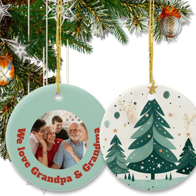 Christmas Tree Custom Family Name & Photo Ceramic Ornament (Creator Uploaded)