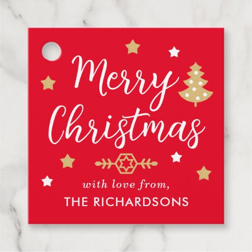 Christmas Tree Custom Name Red Favor Tags